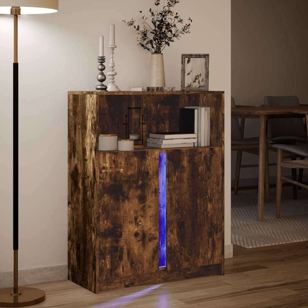 Komoda s LED svjetlima boja hrasta 77 x 34 x 100 cm drvena