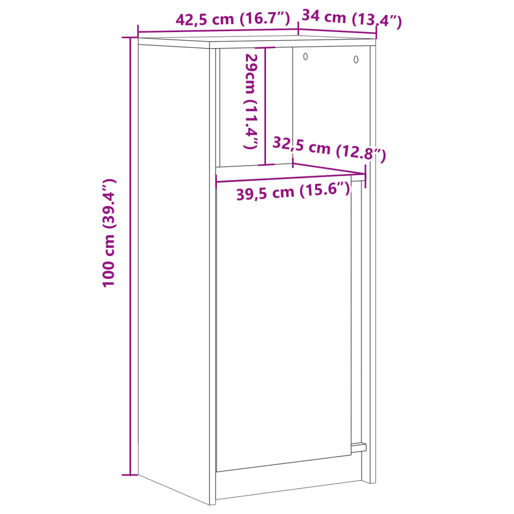 Komoda s LED boja hrasta 42,5 x 34 x 100 cm konstruirano drvo