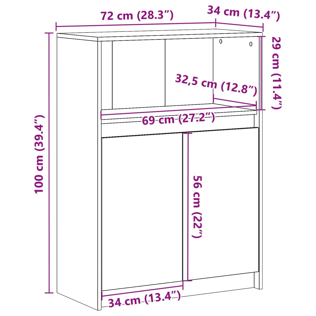 Komoda s LED svjetlima boja hrasta 72 x 34 x 100 cm drvena