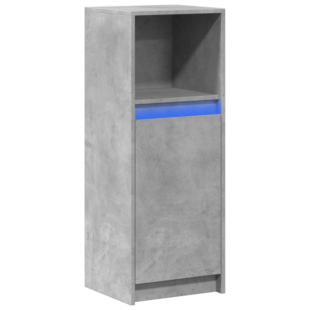 Komoda s LED svjetlima siva boja betona 38x34x100 cm drvena