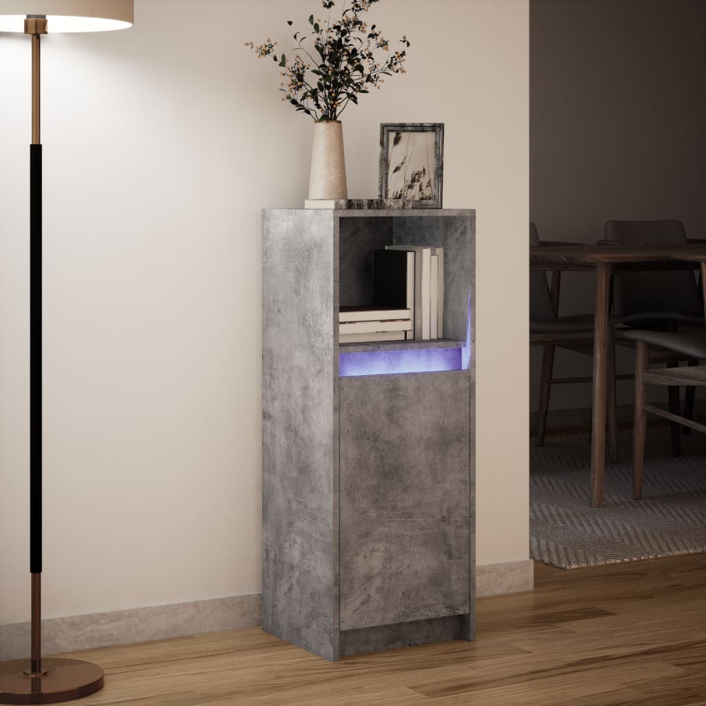 Komoda s LED svjetlima siva boja betona 38x34x100 cm drvena
