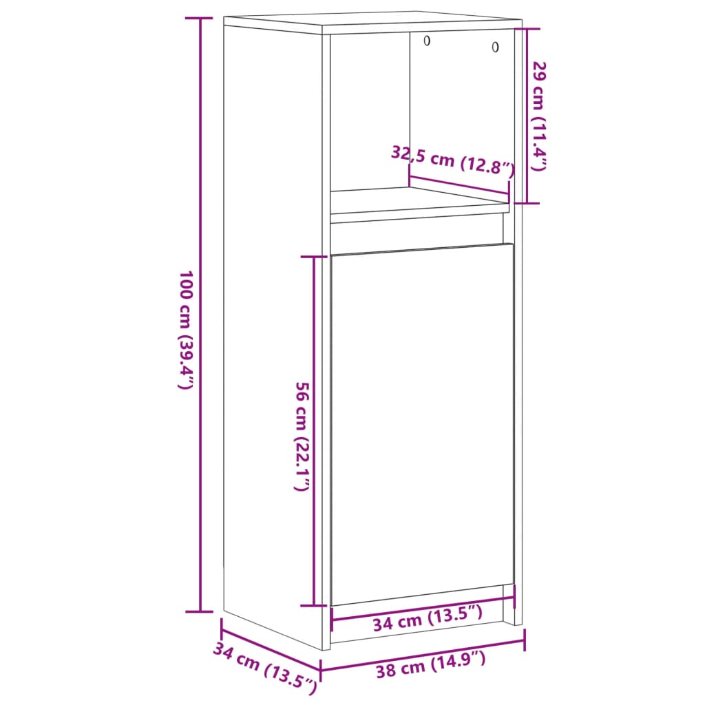Komoda s LED svjetlima boja hrasta 38 x 34 x 100 cm drvena