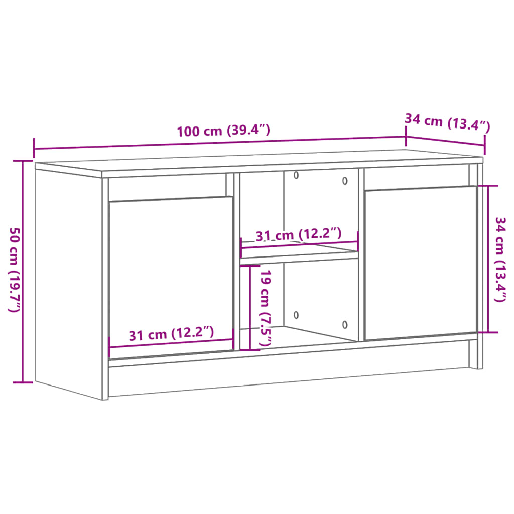 TV ormarić s LED svjetlima boja hrasta 100x34x50 cm drveni