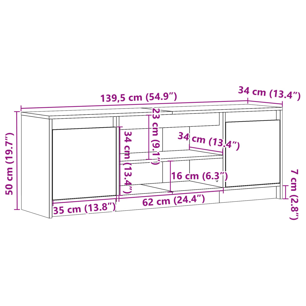 TV ormarić LED bijeli 139,5x34x50 cm od konstruiranog drva