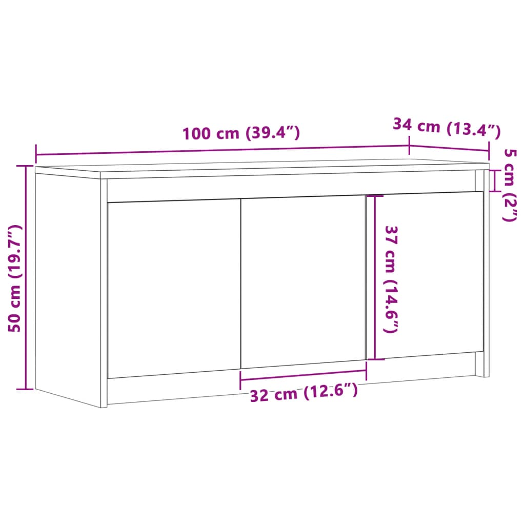 TV ormarić s LED svjetlima boja hrasta 100x34x50 cm drveni