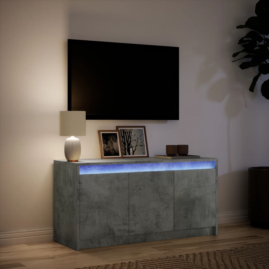 TV ormarić s LED svjetlima boja betona 100x34x50 cm drveni