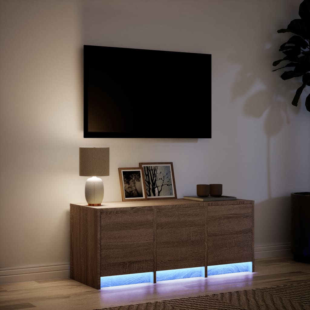TV ormarić s LED svjetlima boja hrasta 97x34x40 cm drveni