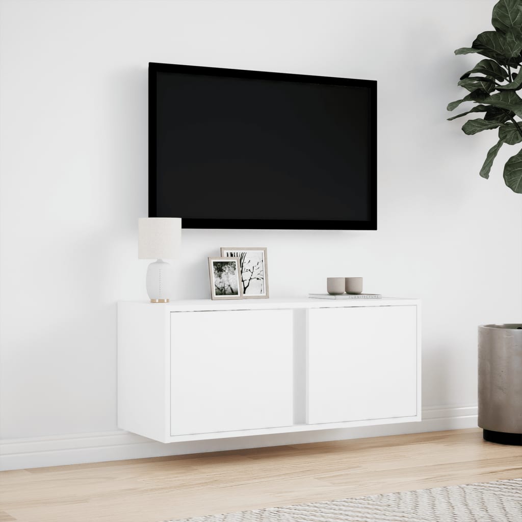 Zidni TV ormarić s LED svjetlima bijeli 80x31x35 cm