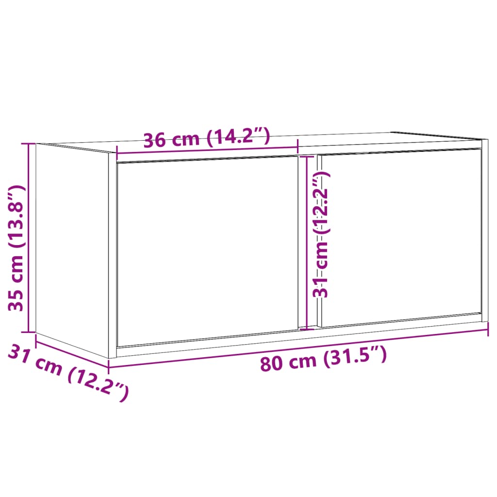 Zidni TV ormarić s LED svjetlima siva boja betona 80x31x35 cm