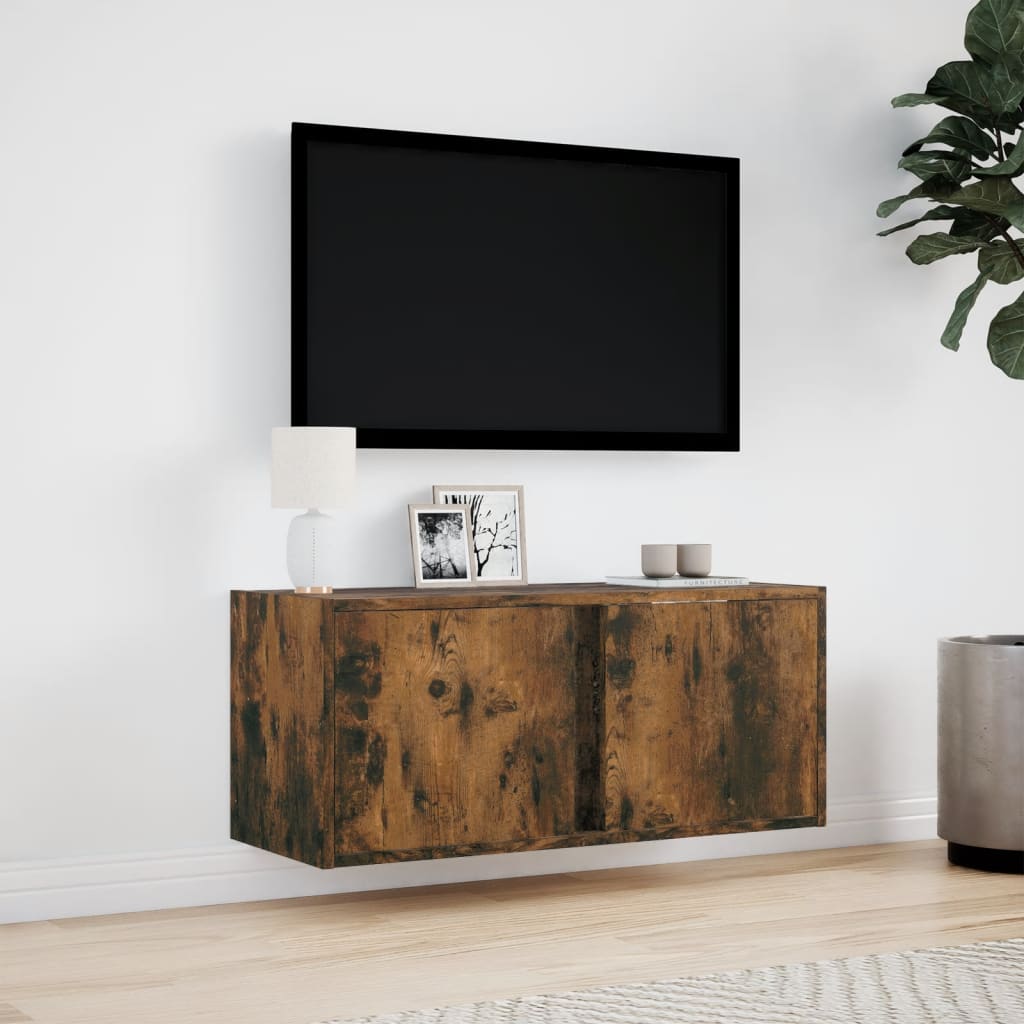 Zidni TV ormarić s LED svjetlima boja hrasta 80x31x35 cm