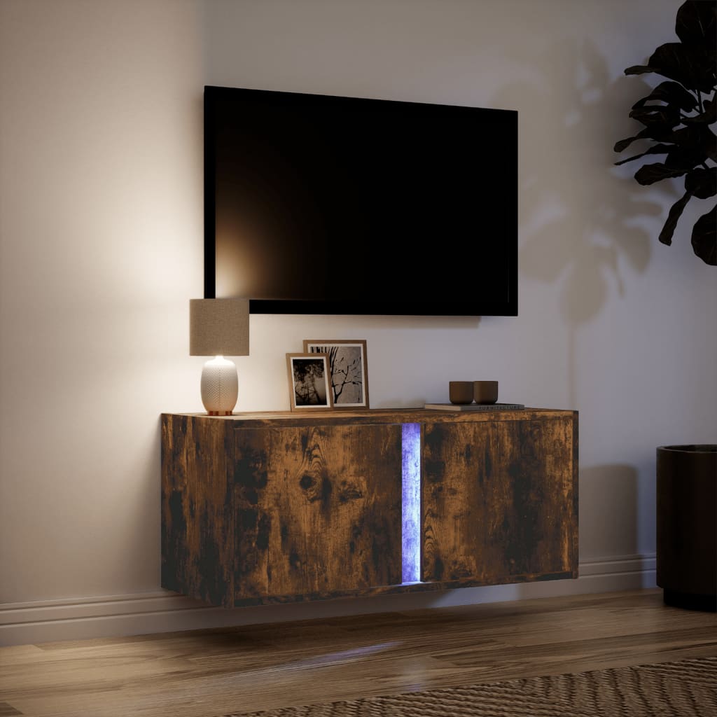 Zidni TV ormarić s LED svjetlima boja hrasta 80x31x35 cm