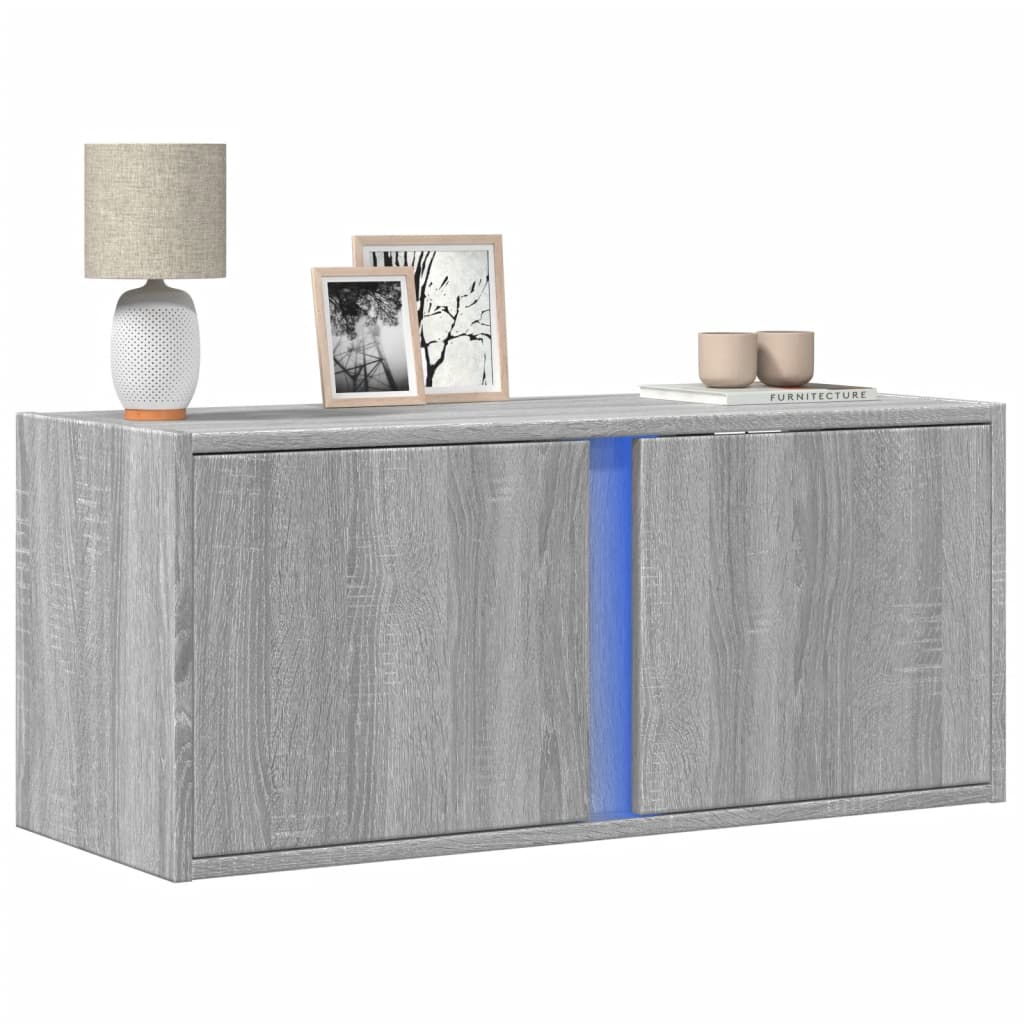 Zidni TV ormarić s LED svjetlima siva boja hrasta 80x31x35 cm