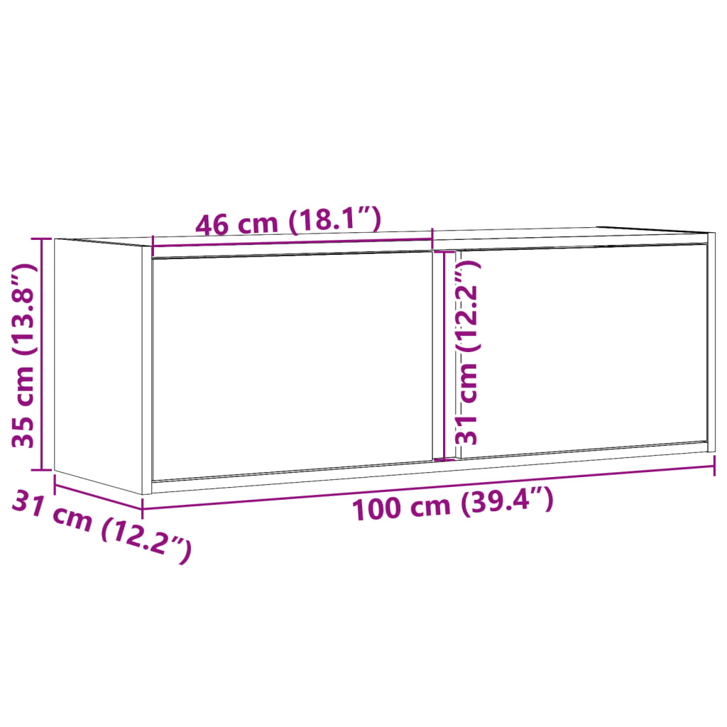 Zidni TV ormarić s LED svjetlima siva boja hrasta 100x31x35 cm