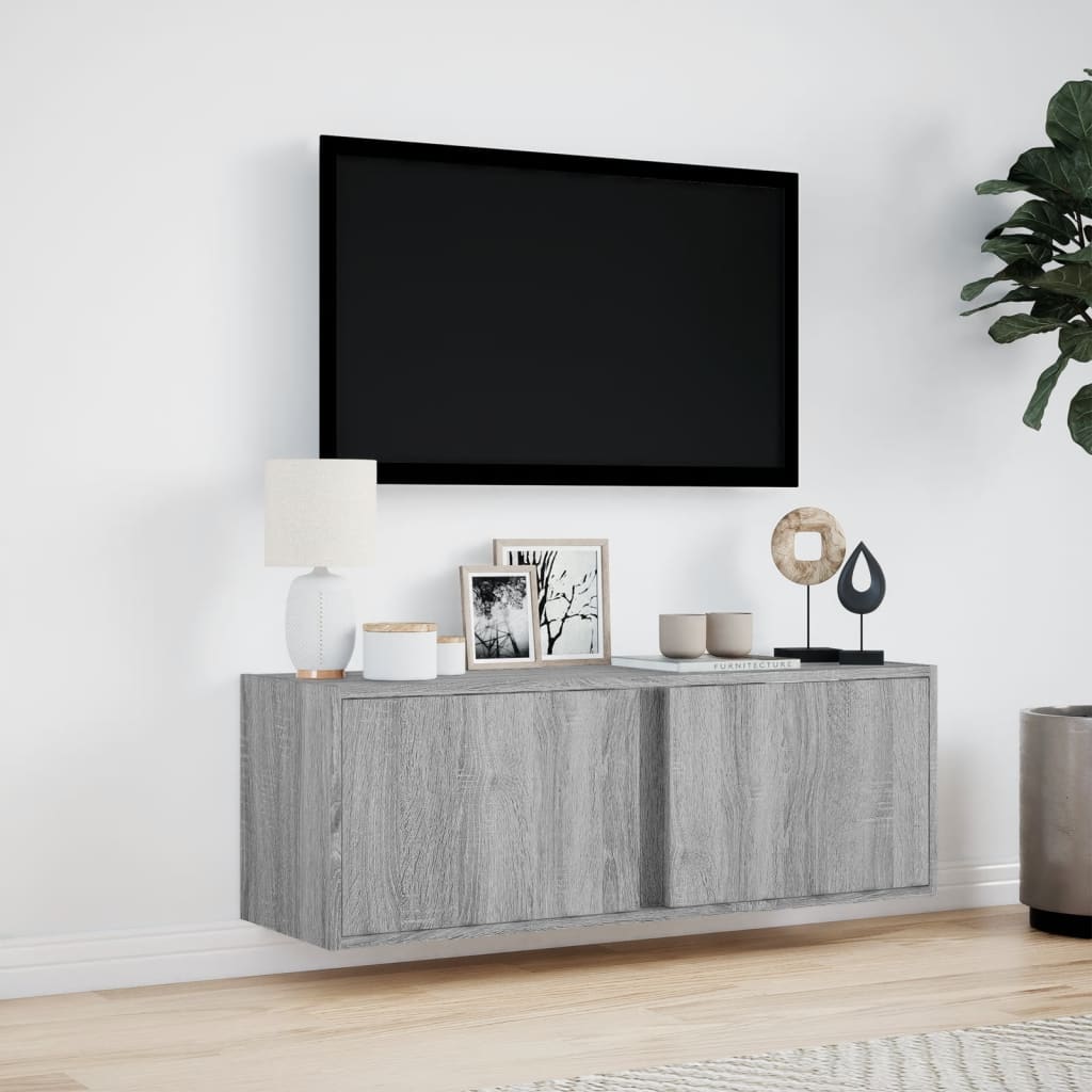 Zidni TV ormarić s LED svjetlima siva boja hrasta 100x31x35 cm
