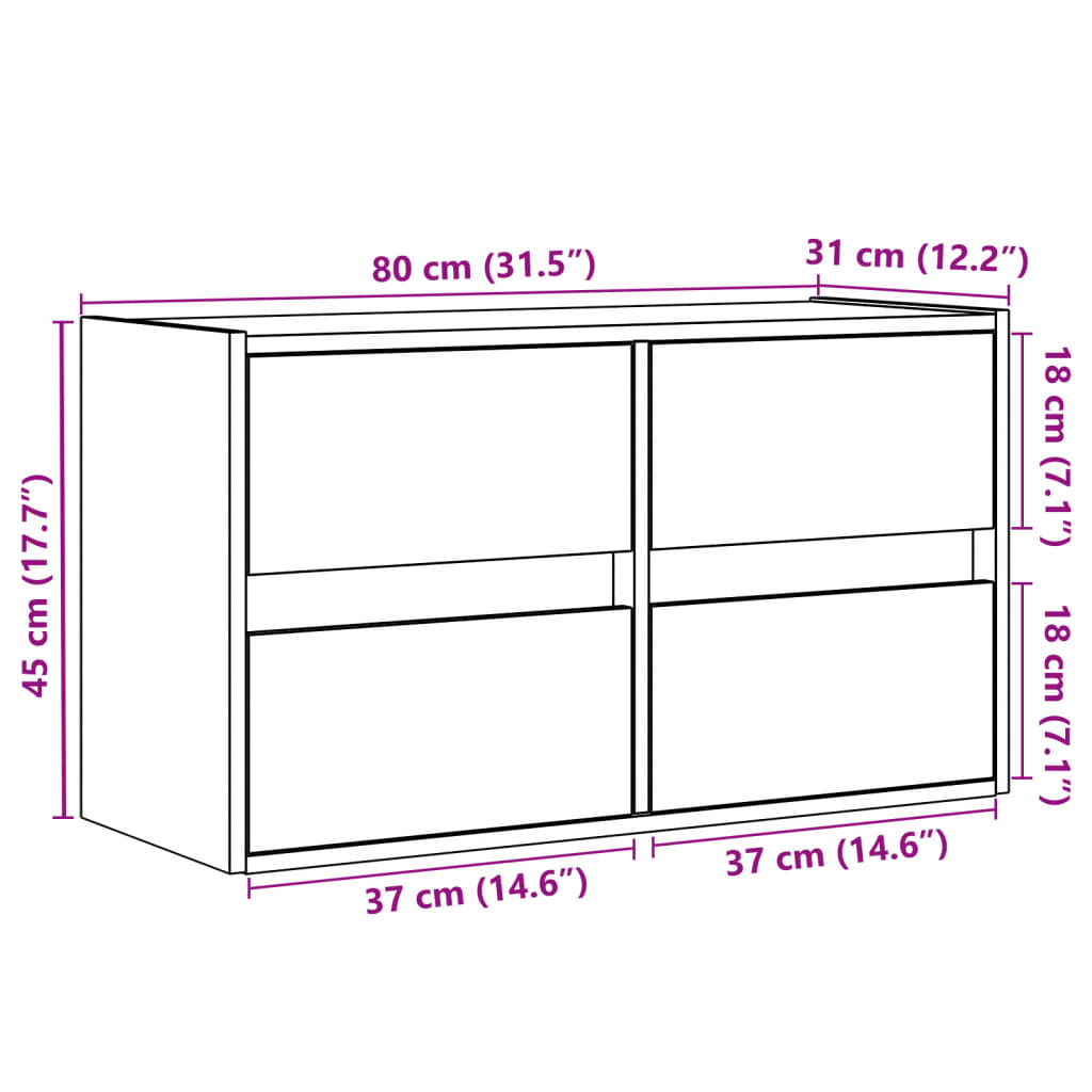 Zidni TV ormarić s LED svjetlima bijeli 80 x 31 x 45 cm