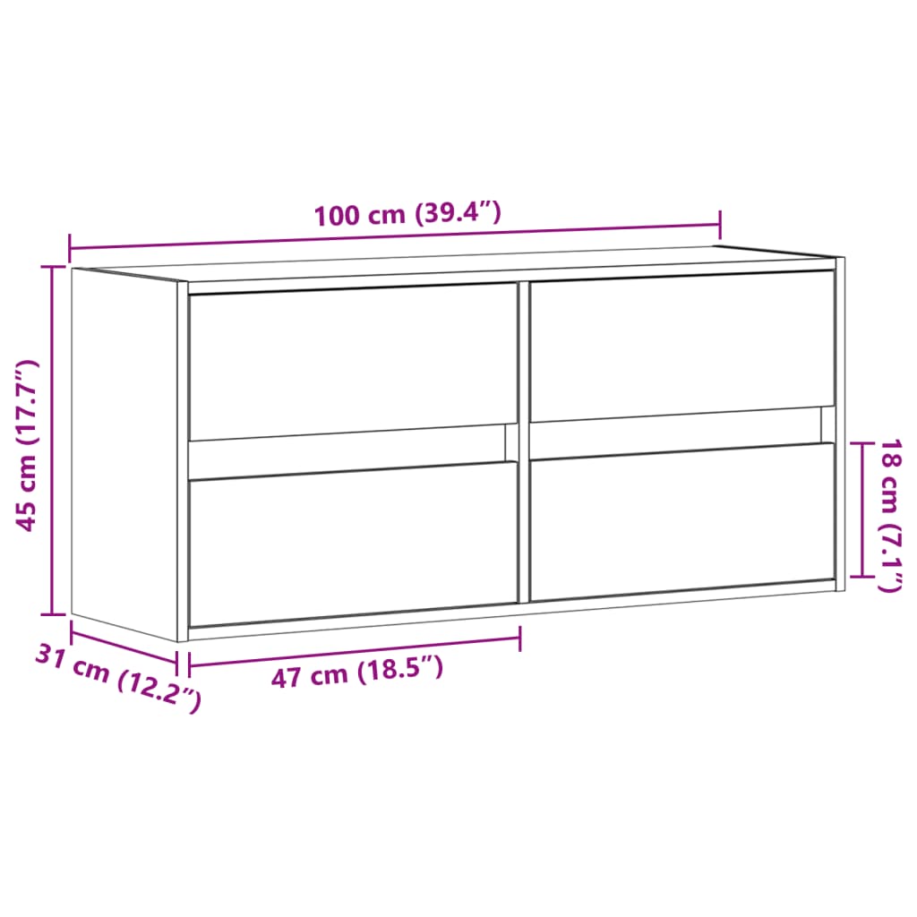 Zidni TV ormarić s LED svjetlima siva boja hrasta 100x31x45 cm