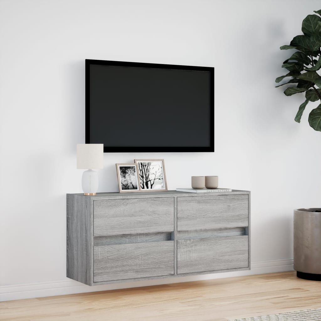 Zidni TV ormarić s LED svjetlima siva boja hrasta 100x31x45 cm