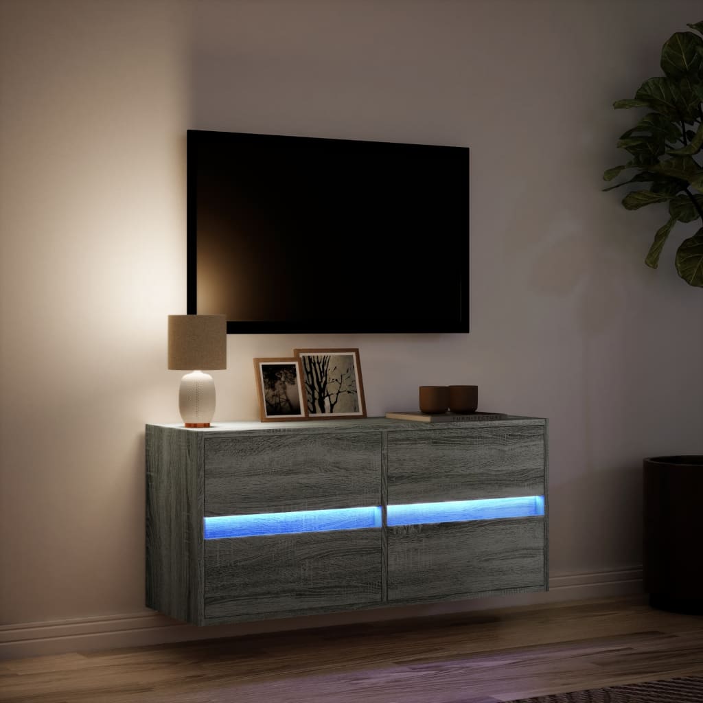 Zidni TV ormarić s LED svjetlima siva boja hrasta 100x31x45 cm