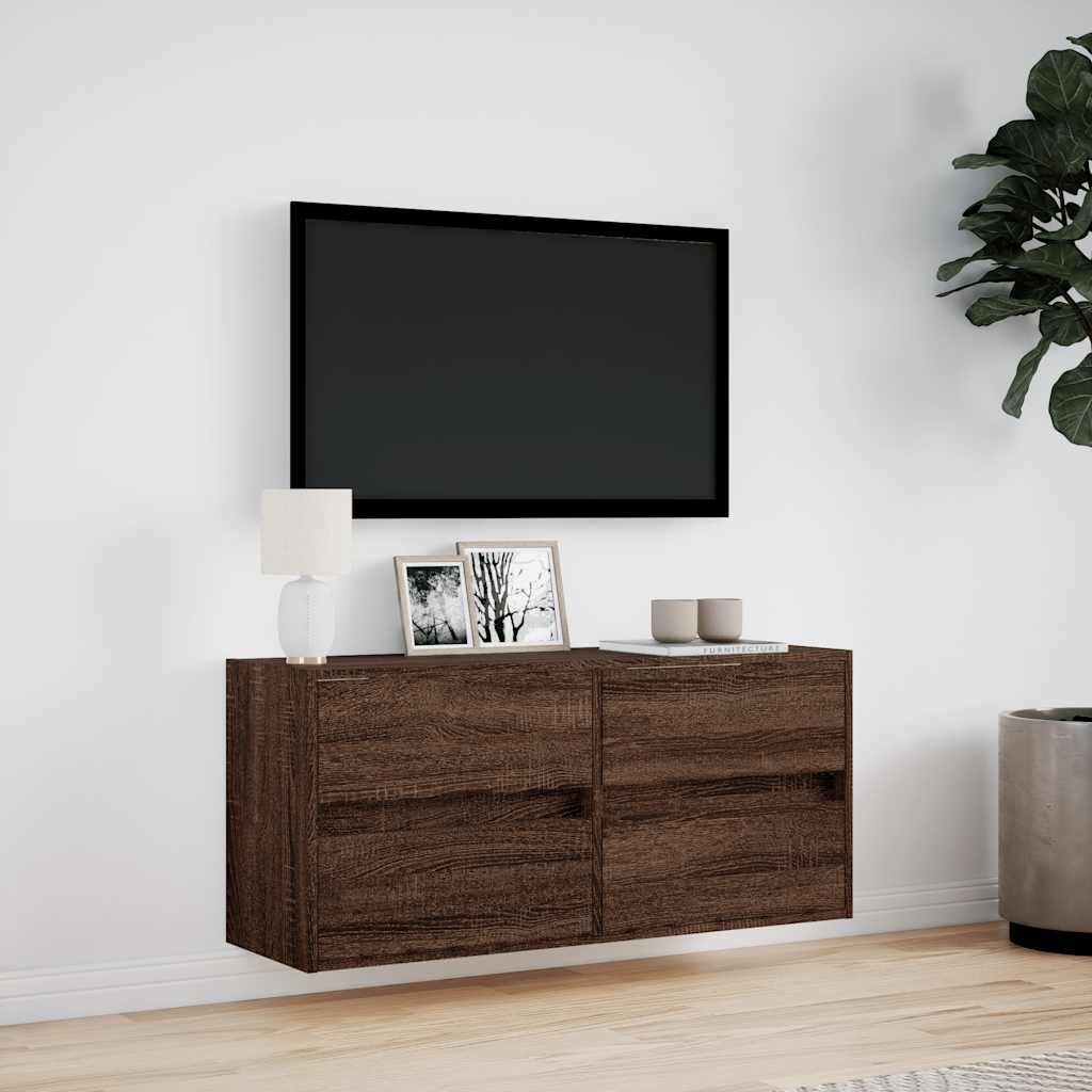 Zidni TV ormarić s LED svjetlima smeđa boja hrasta 100x31x45 cm