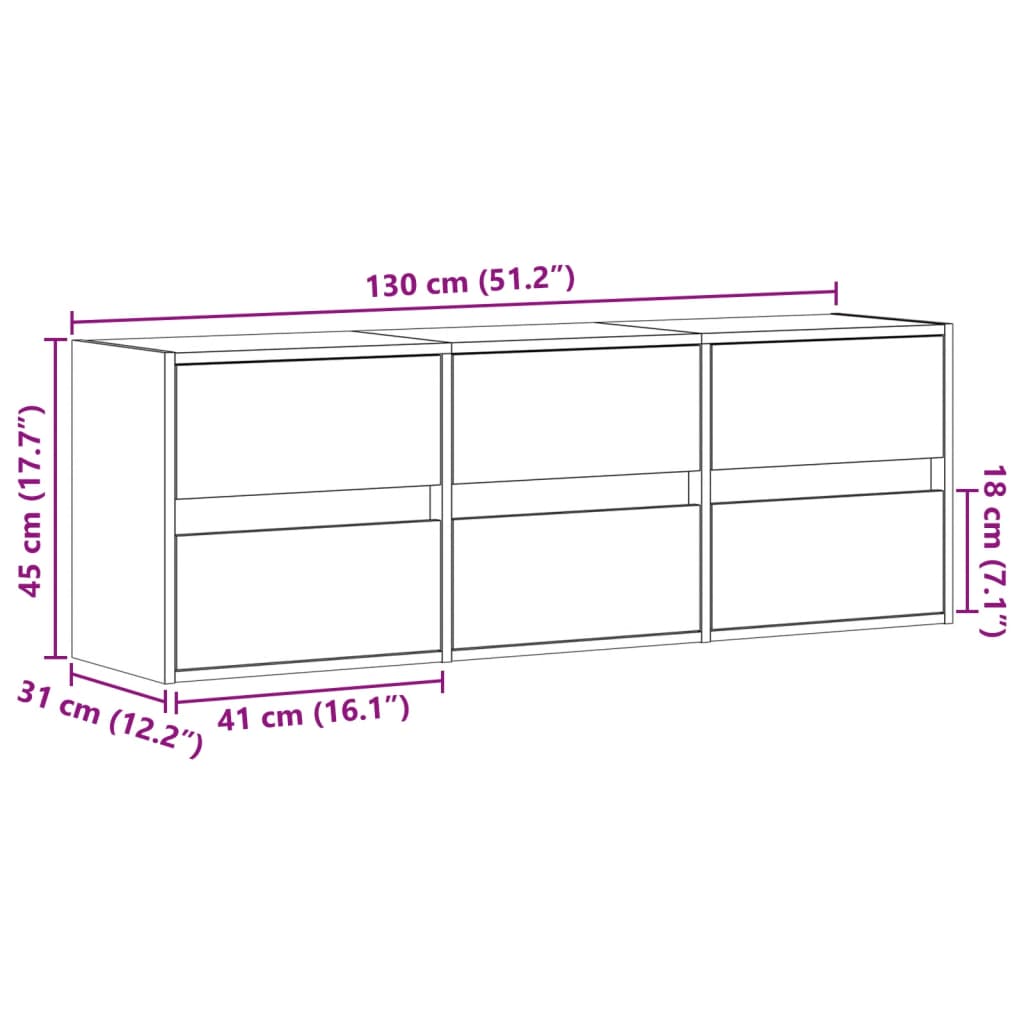 Zidni TV ormarić s LED svjetlima bijeli 130x31x45 cm