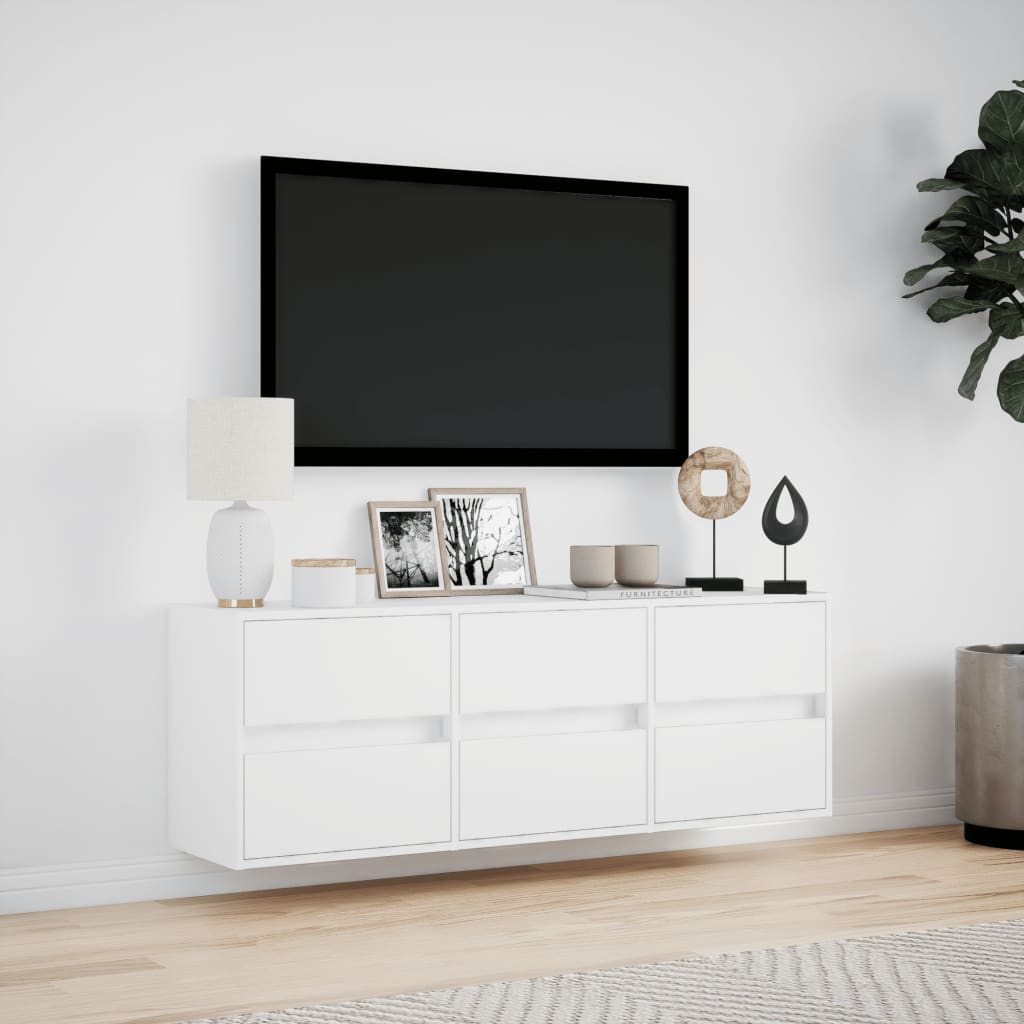 Zidni TV ormarić s LED svjetlima bijeli 130x31x45 cm
