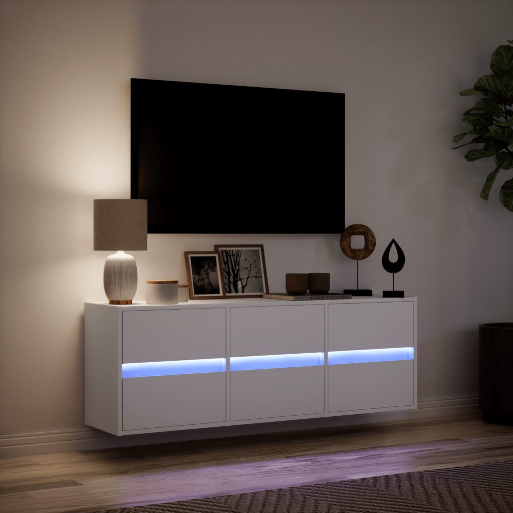 Zidni TV ormarić s LED svjetlima bijeli 130x31x45 cm