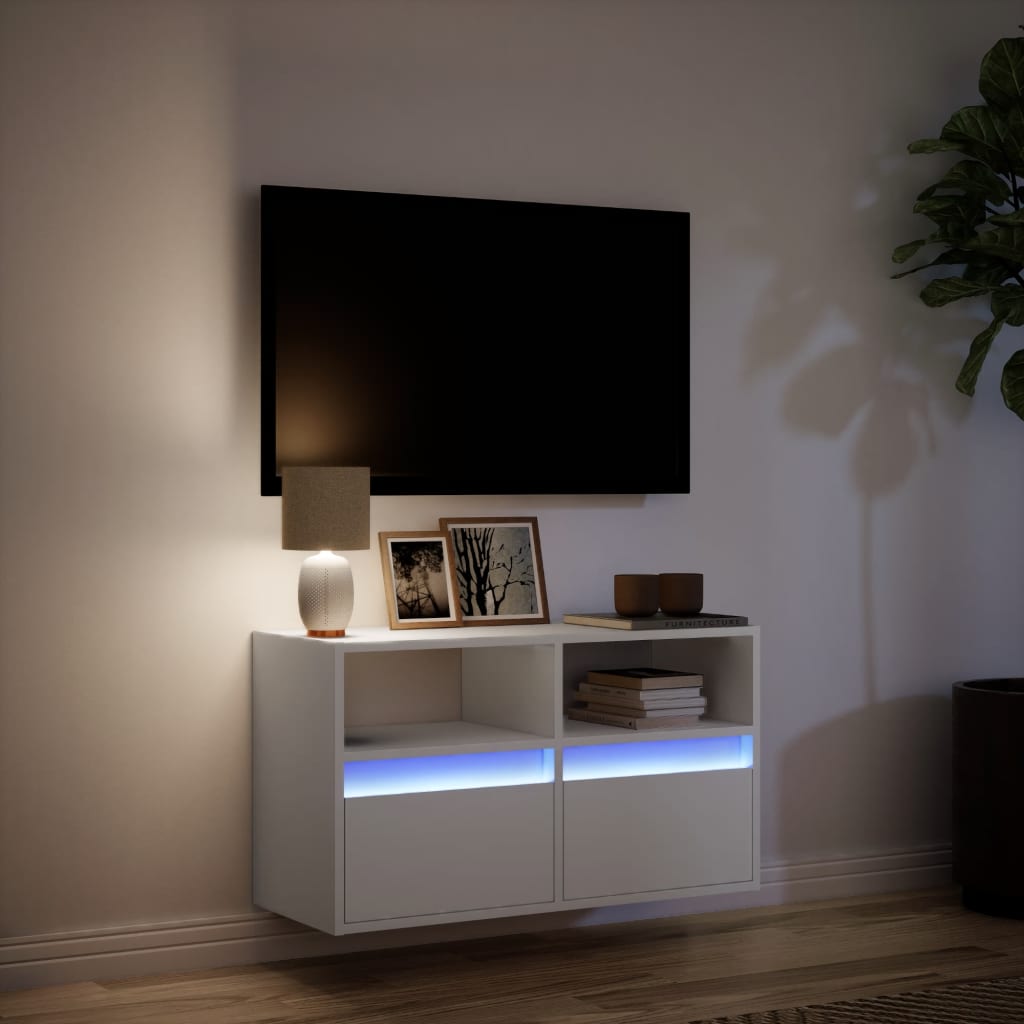 Zidni TV ormarić s LED svjetlima bijeli 80 x 31 x 45 cm