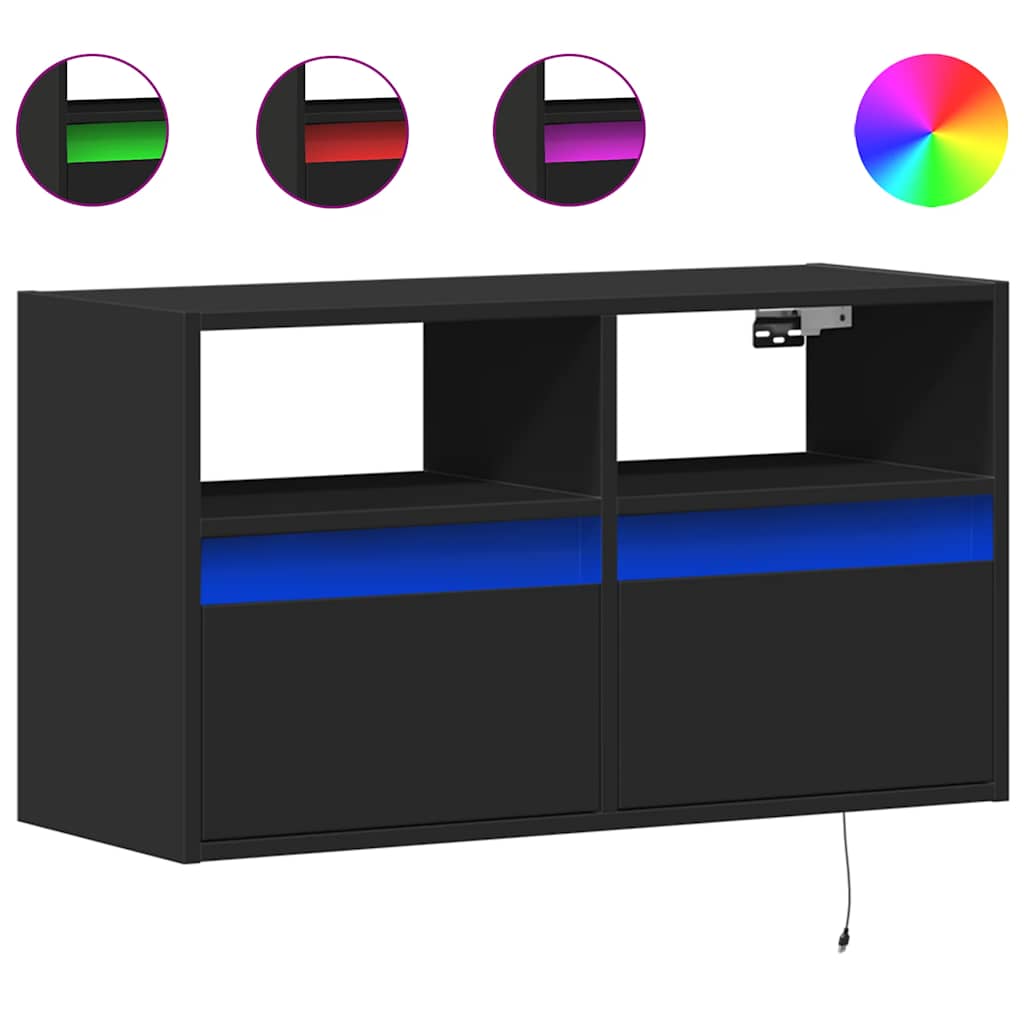 Zidni TV ormarić s LED svjetlima crni 80 x 31 x 45 cm