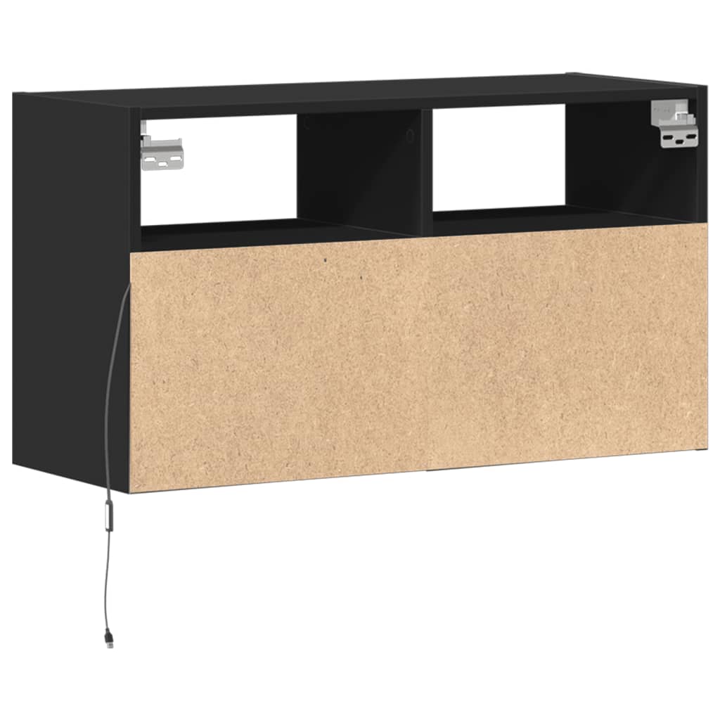 Zidni TV ormarić s LED svjetlima crni 80 x 31 x 45 cm