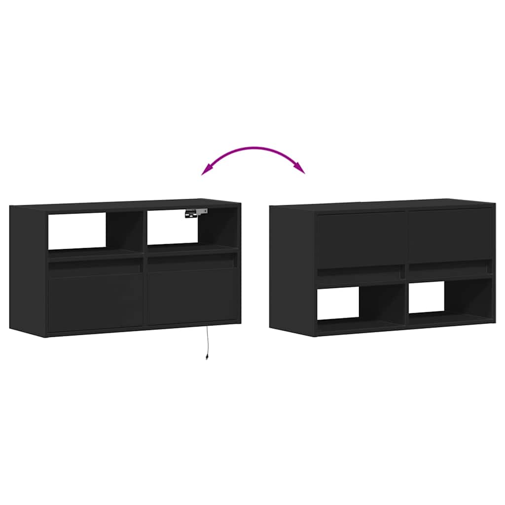 Zidni TV ormarić s LED svjetlima crni 80 x 31 x 45 cm