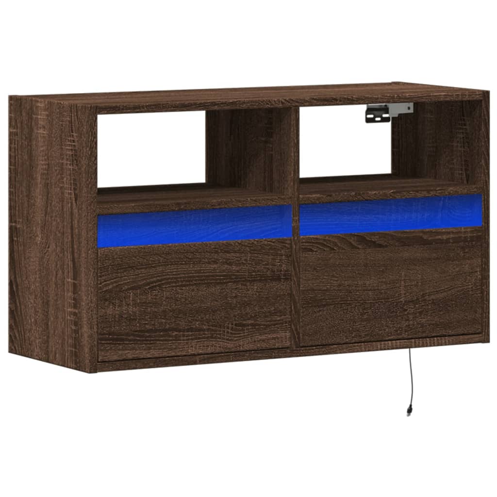 Zidni TV ormarić s LED svjetlima smeđa boja hrasta 80x31x45 cm