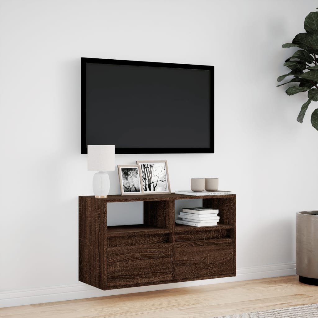 Zidni TV ormarić s LED svjetlima smeđa boja hrasta 80x31x45 cm