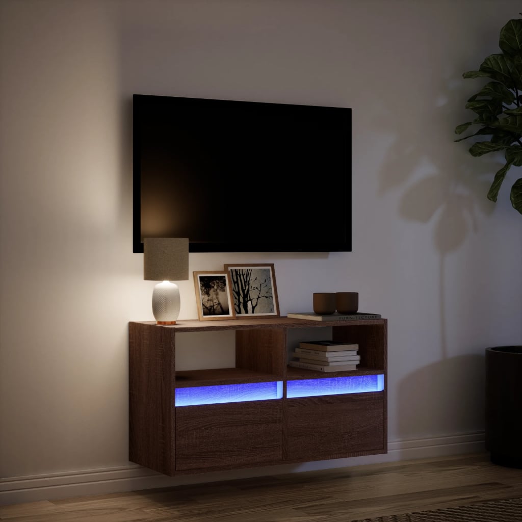 Zidni TV ormarić s LED svjetlima smeđa boja hrasta 80x31x45 cm