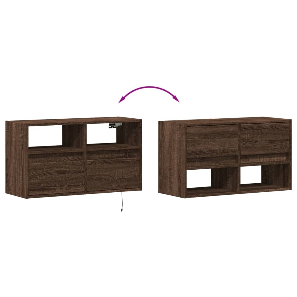 Zidni TV ormarić s LED svjetlima smeđa boja hrasta 80x31x45 cm