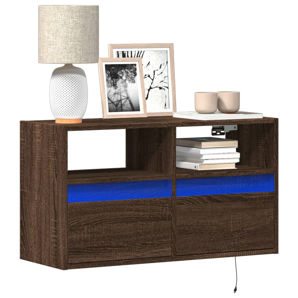 Zidni TV ormarić s LED svjetlima smeđa boja hrasta 80x31x45 cm