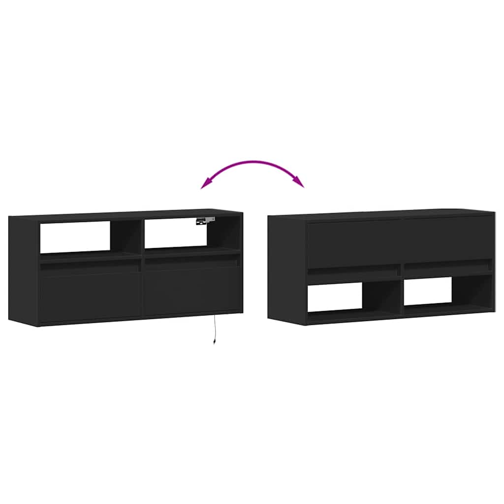 Zidni TV ormarić s LED svjetlima crni 100x31x45 cm