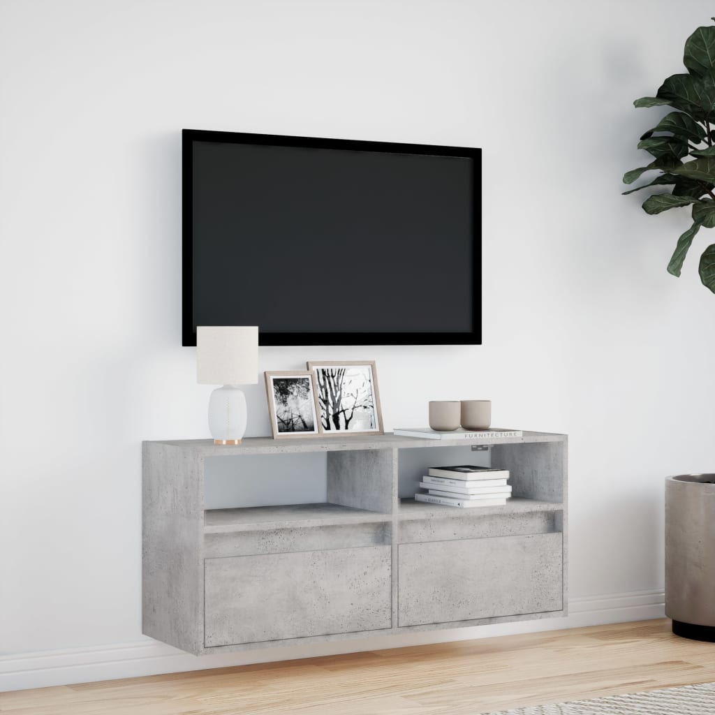 Zidni TV ormarić s LED svjetlima boja betona 100x31x45 cm