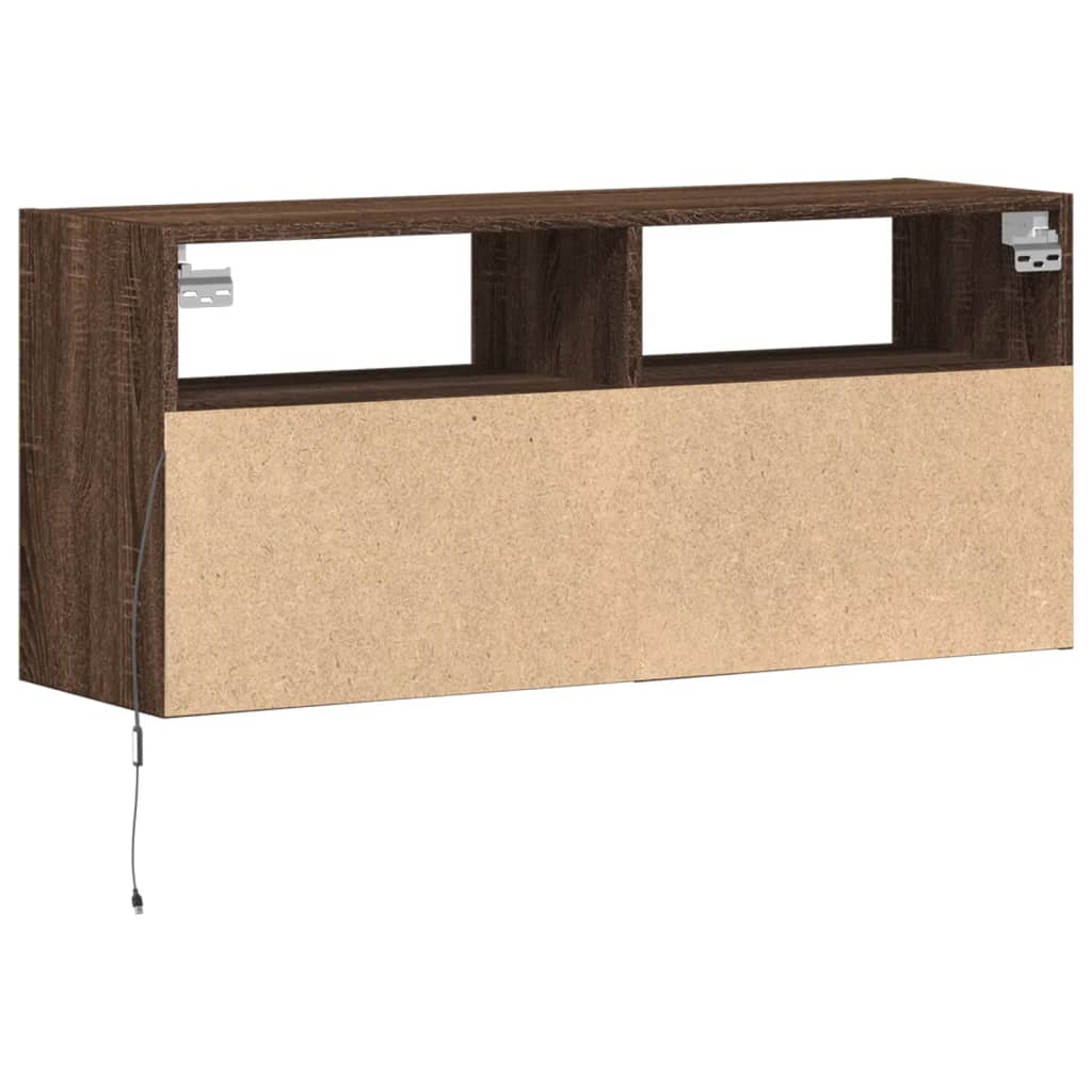 Zidni TV ormarić s LED svjetlima smeđa boja hrasta 100x31x45 cm