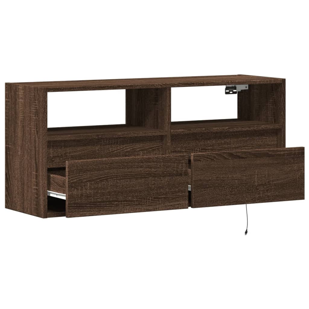 Zidni TV ormarić s LED svjetlima smeđa boja hrasta 100x31x45 cm