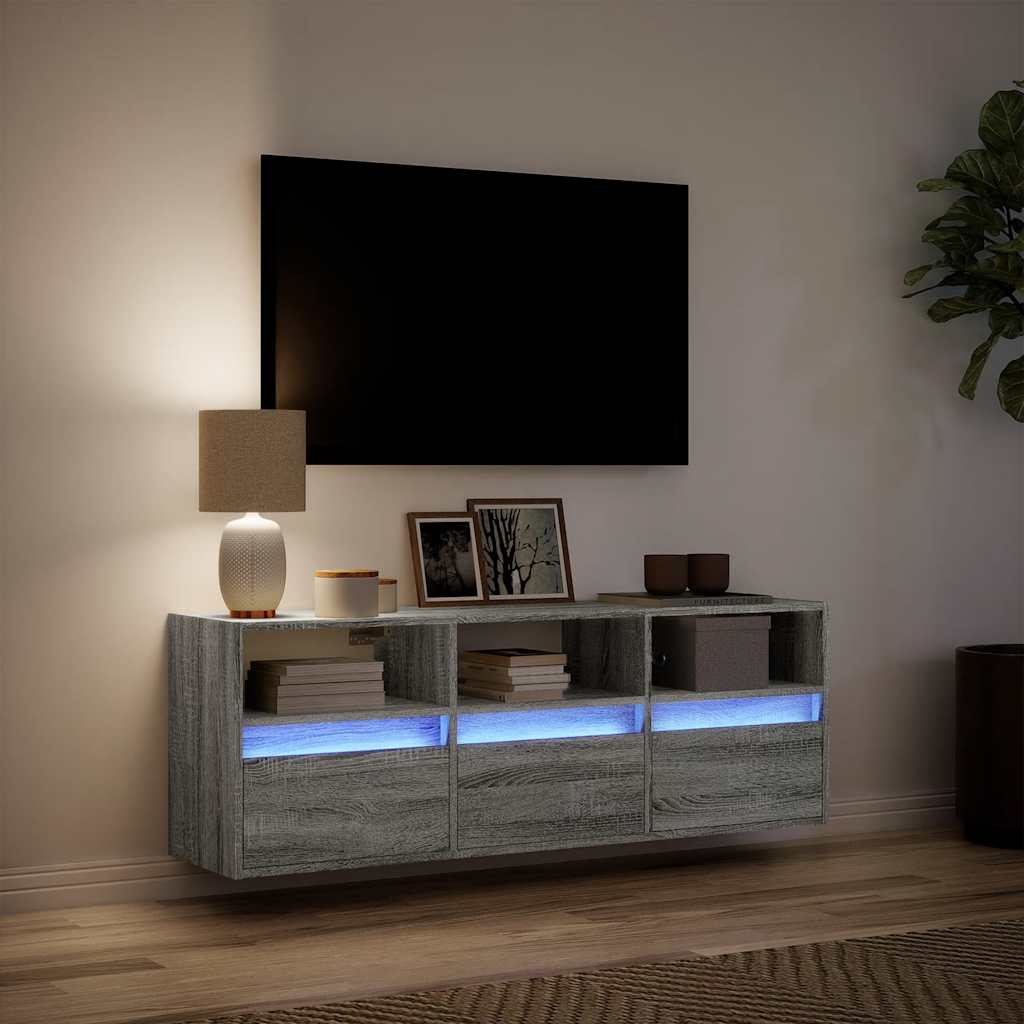 Zidni TV ormarić s LED svjetlima boja hrasta 130x31x45 cm
