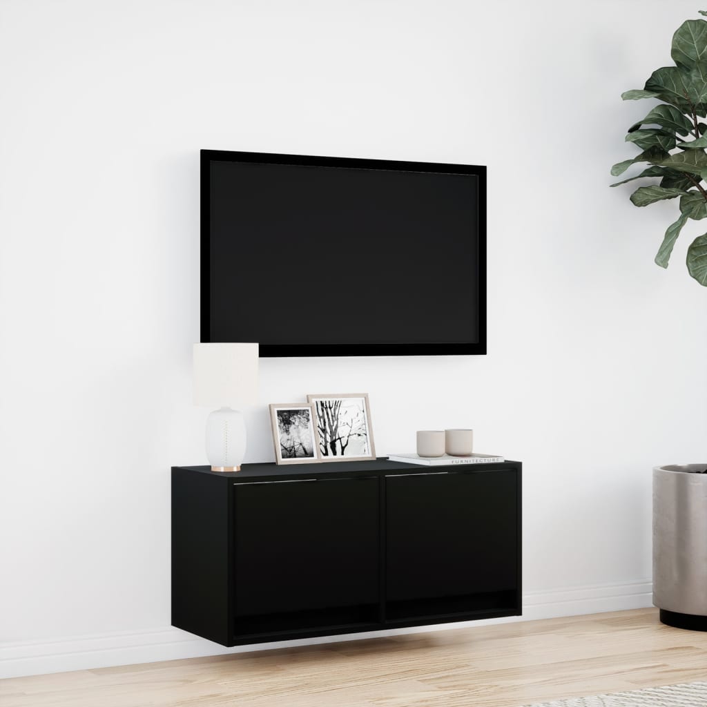 Zidni TV ormarić s LED svjetlima crni 80x31x38 cm