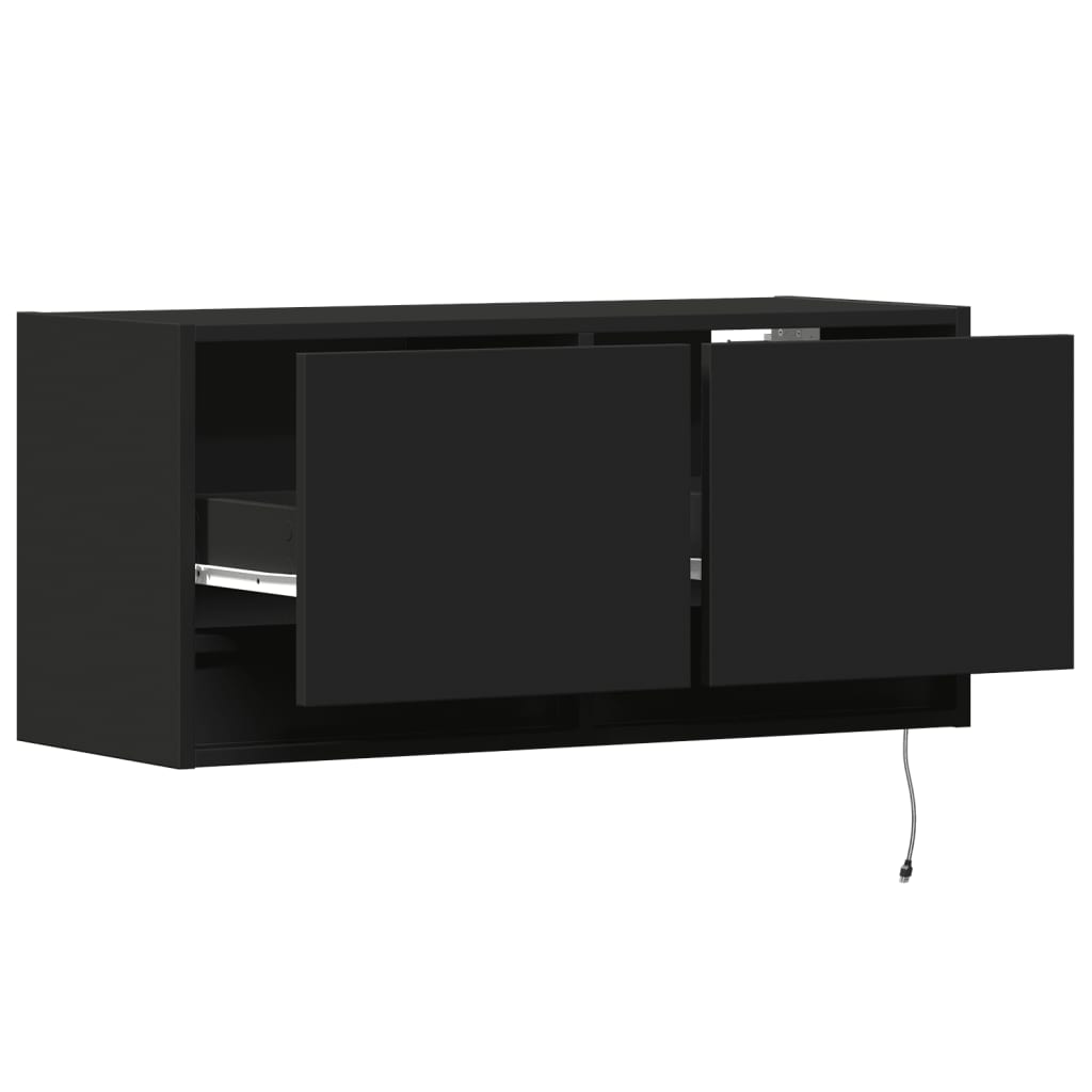 Zidni TV ormarić s LED svjetlima crni 80x31x38 cm