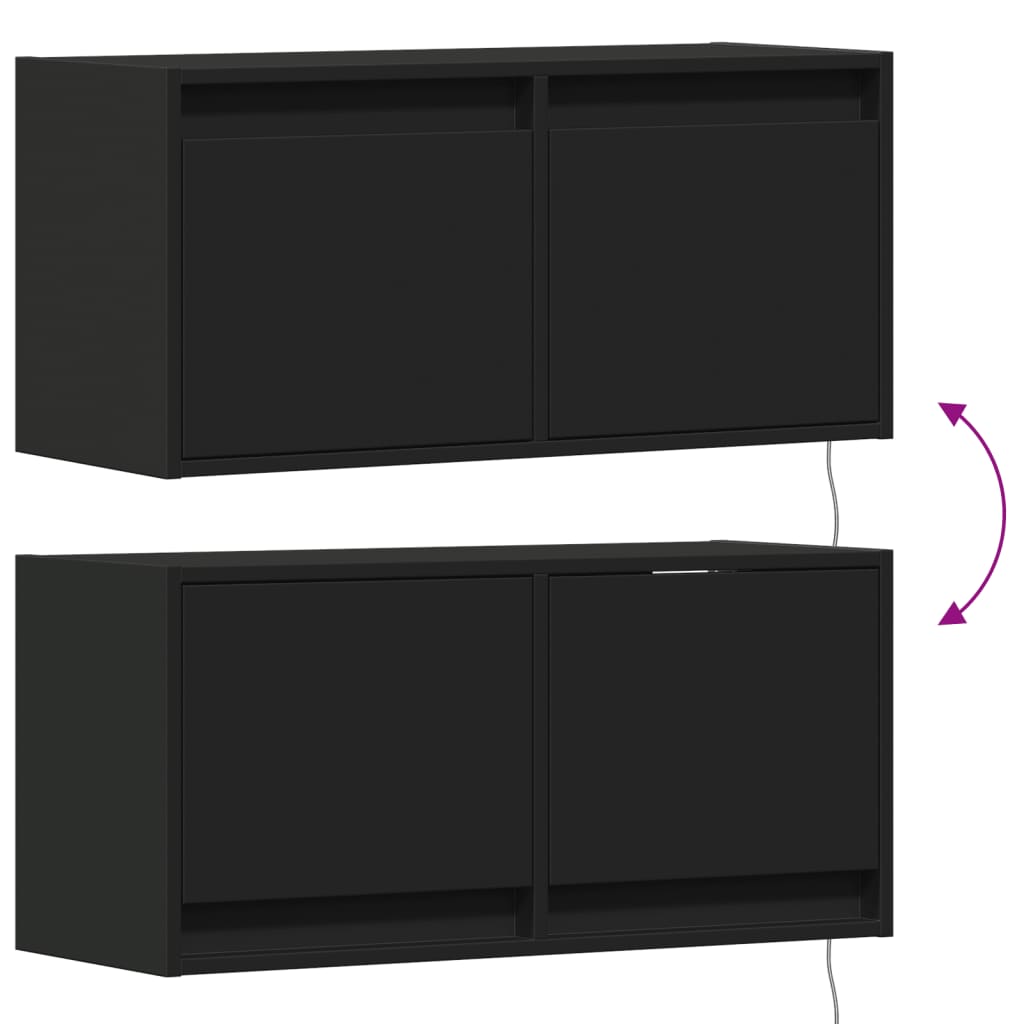 Zidni TV ormarić s LED svjetlima crni 80x31x38 cm