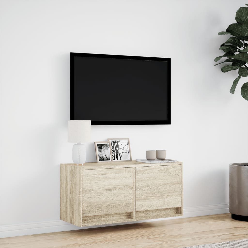 Zidni TV ormarić s LED svjetlima boja hrasta sonome 80x31x38 cm