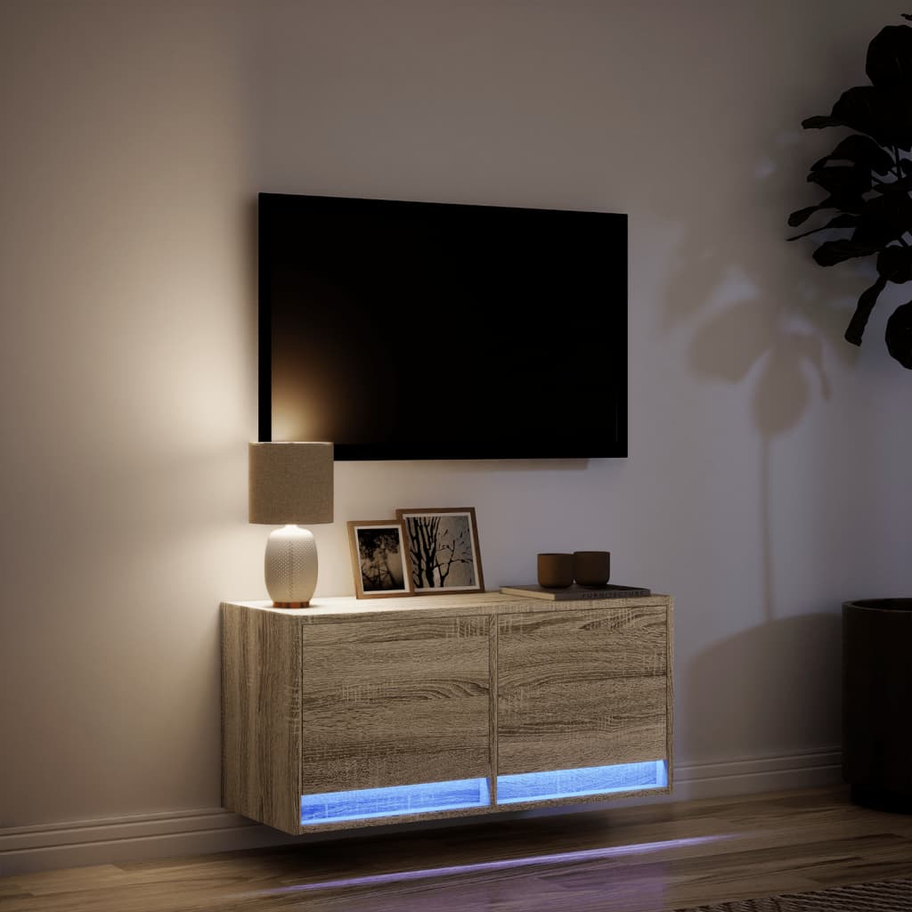 Zidni TV ormarić s LED svjetlima boja hrasta sonome 80x31x38 cm