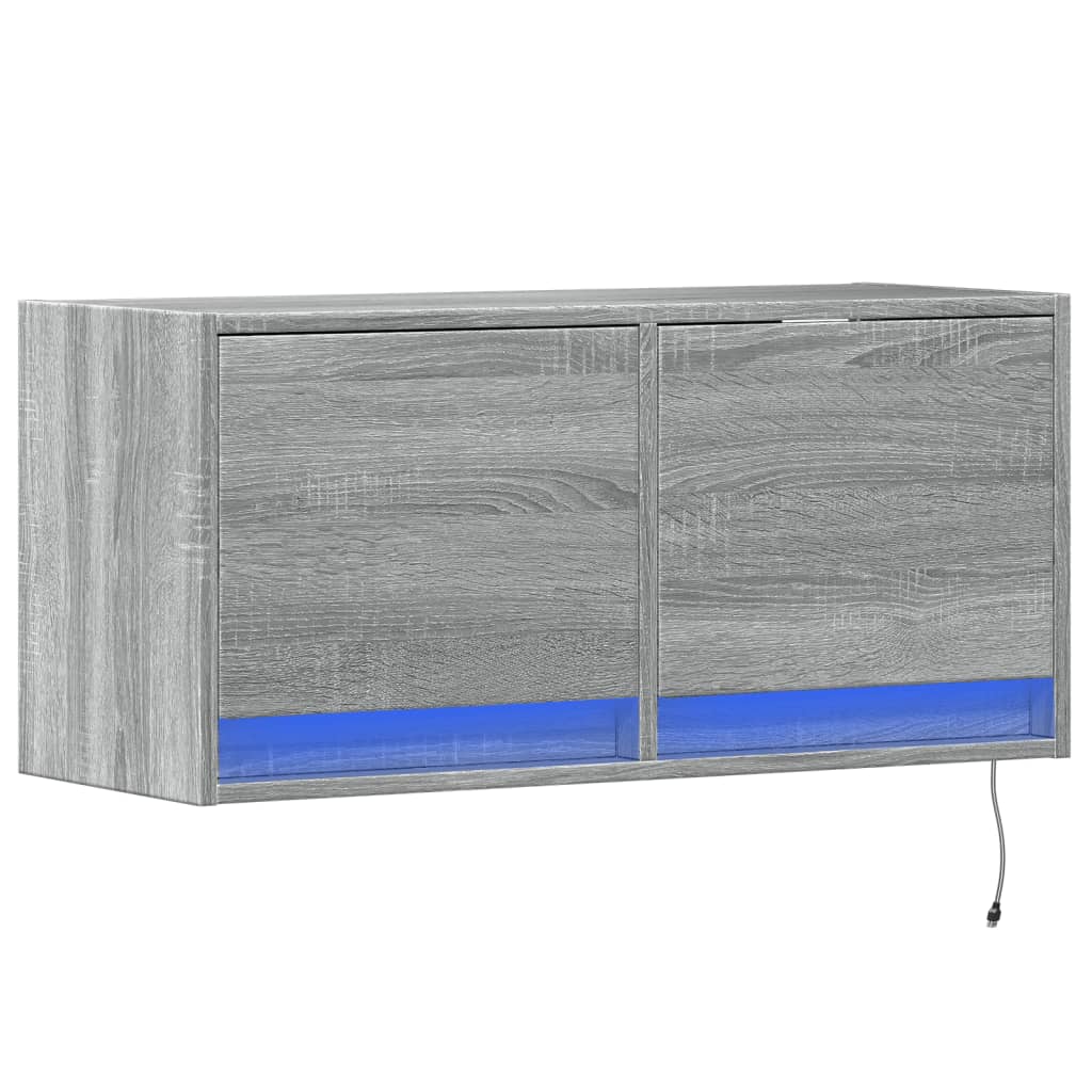 Zidni TV ormarić s LED svjetlima siva boja hrasta 80x31x38 cm