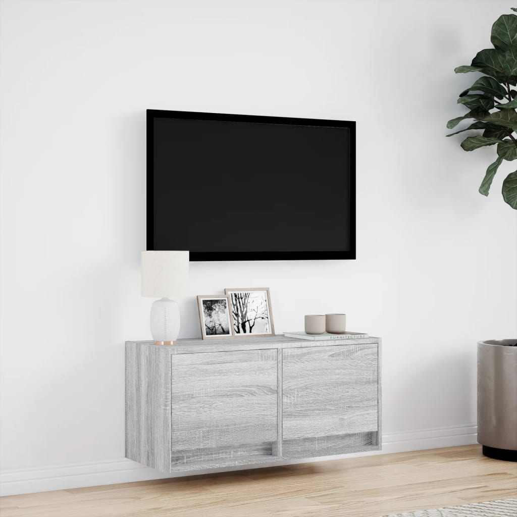 Zidni TV ormarić s LED svjetlima siva boja hrasta 80x31x38 cm