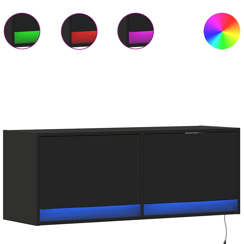 Zidni TV ormarić s LED svjetlima crni 100 x 31 x 38 cm