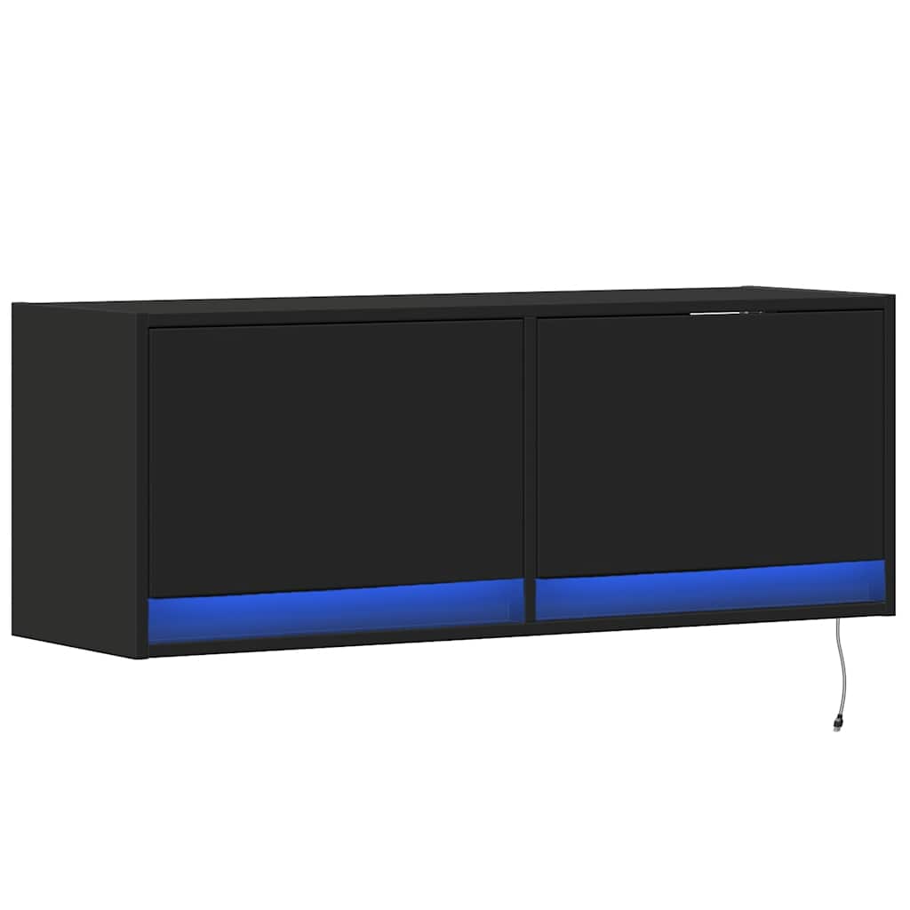 Zidni TV ormarić s LED svjetlima crni 100 x 31 x 38 cm