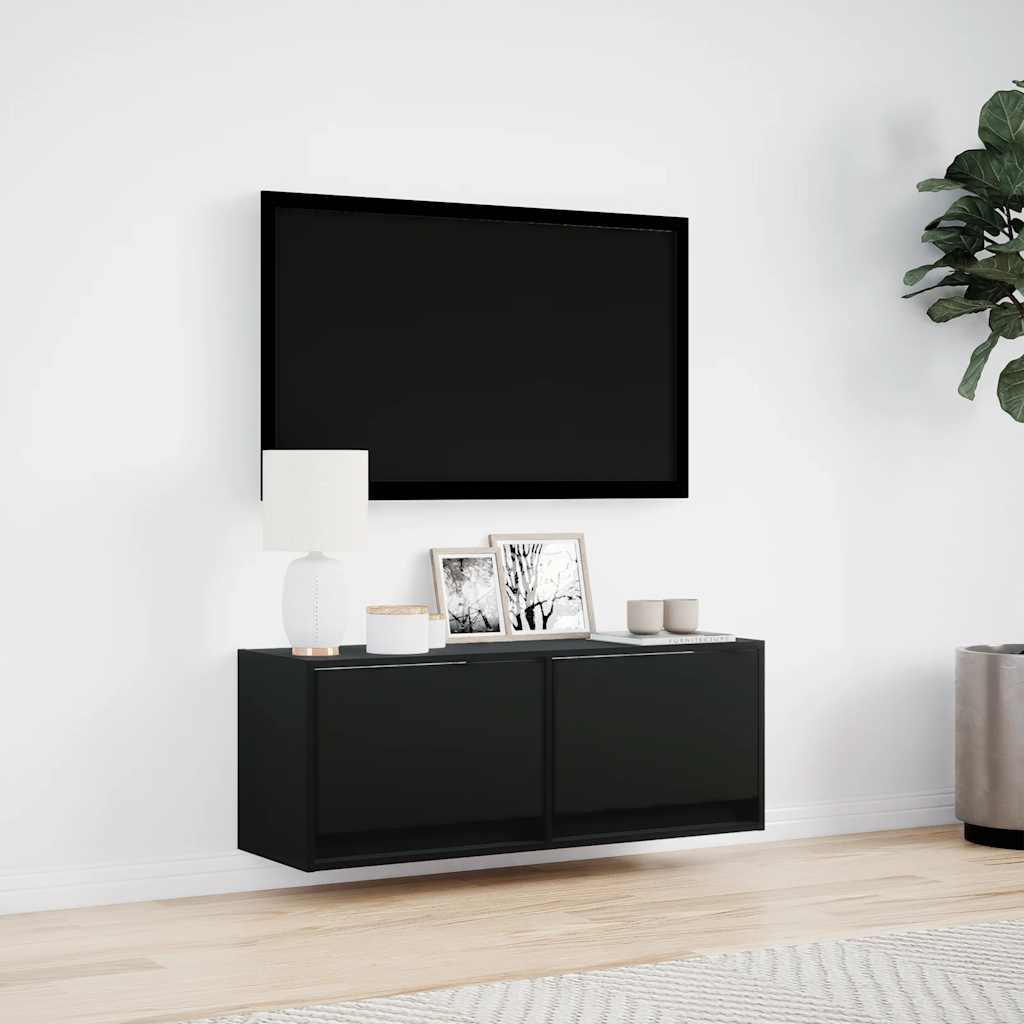 Zidni TV ormarić s LED svjetlima crni 100 x 31 x 38 cm